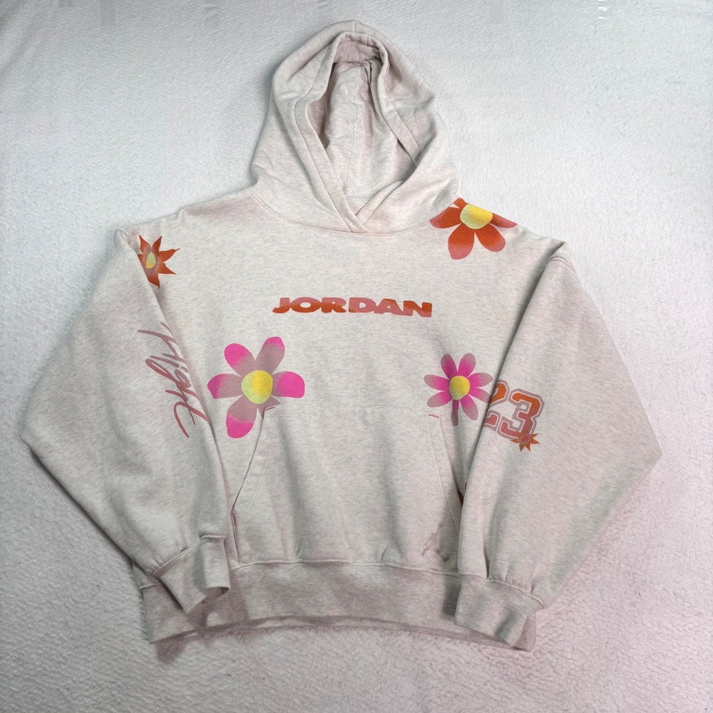 Jordan Floral Graphic Hoodie Youth XL 18-20 Adult‎ S Cream Pullover Streetwear